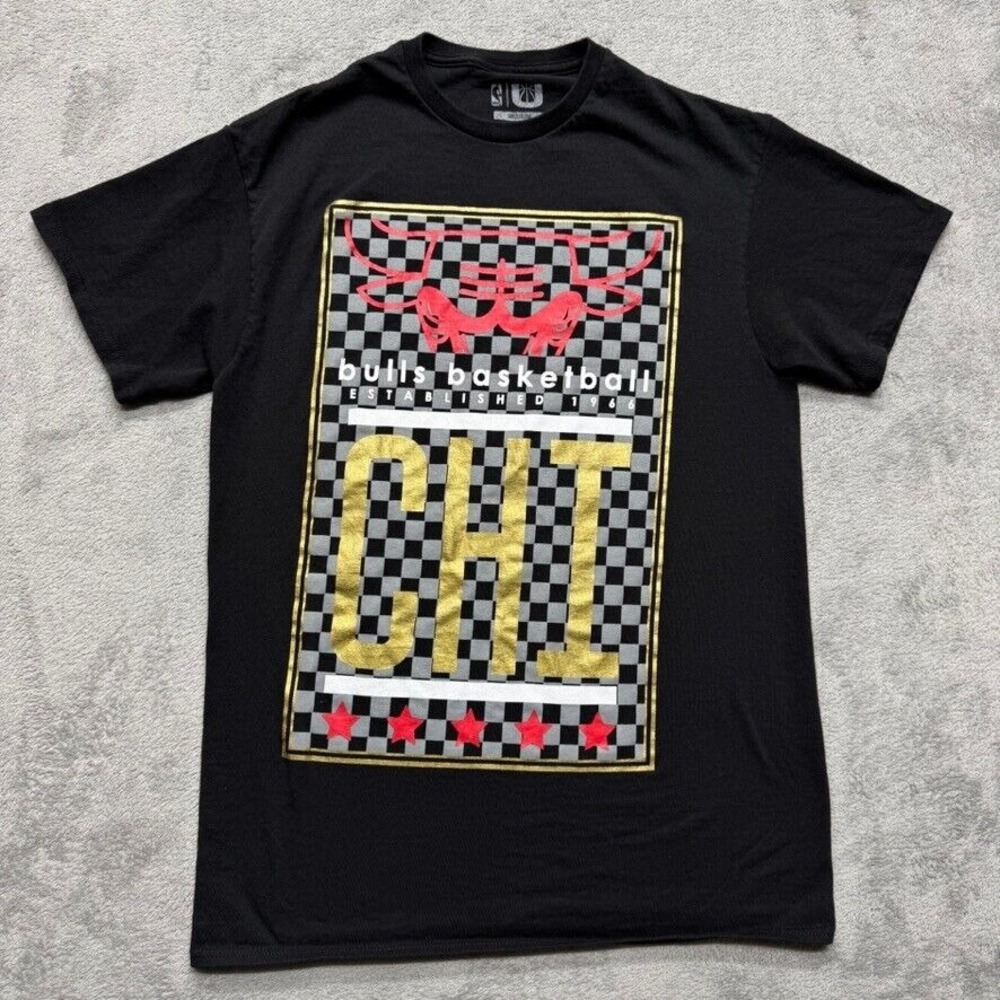Chicago Bulls T-Shirt Mens Medium Black Checkered Stars 1966 NBA Basketball UNK